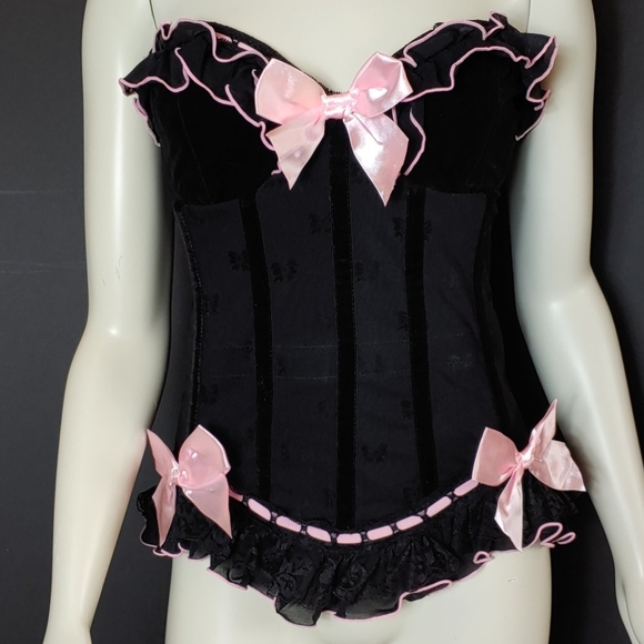 Coquette XL Black With Pink Bows Bustier Corset - Picture 3 of 15